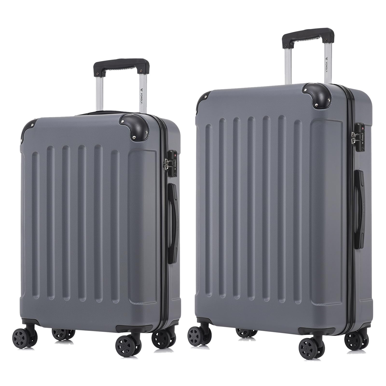 Reisekoffer-Set mit Hartschale, 2 Trolleys, grau, mit TSA-Schloss, 4 Rollen.