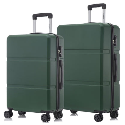 Hartschalen-Trolley-Reisekoffer-Set mit 4 Rollen und ausziehbarem Griff, dunkelgrün.