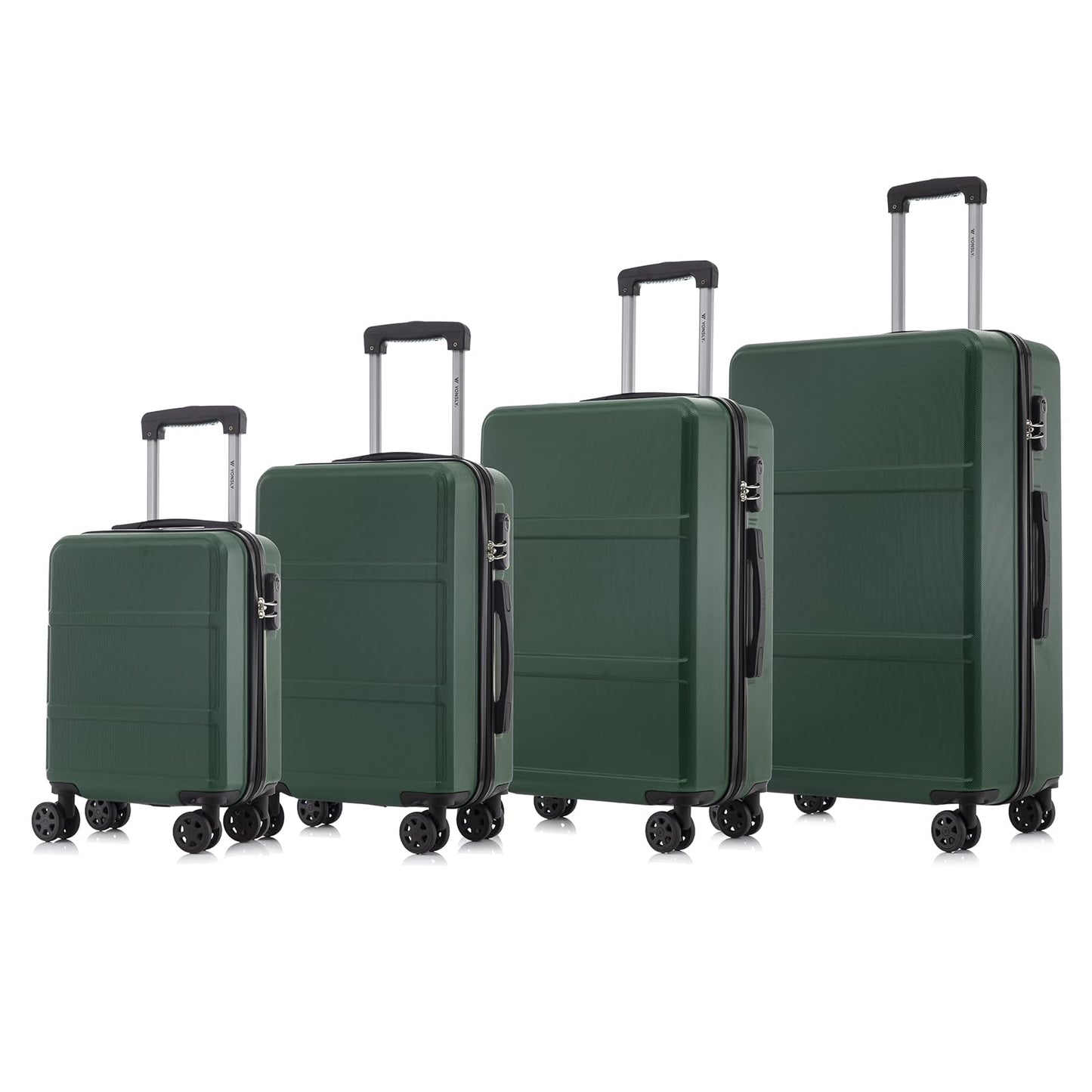 Hartschalen-Trolley-Reisekoffer-Set (4er), grün, mit 4 Rollen und ausziehbarem Griff