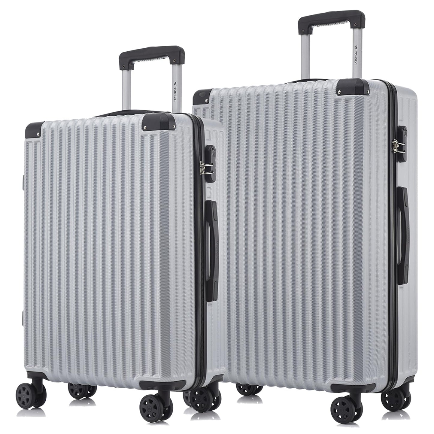 2er Reisekoffer-Set, Hartschale, gerippt, hellgrau, Zahlenschloss, 4 Rollen
