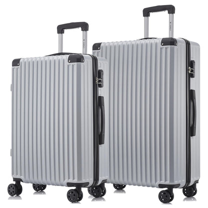 2er Reisekoffer-Set, Hartschale, gerippt, hellgrau, Zahlenschloss, 4 Rollen