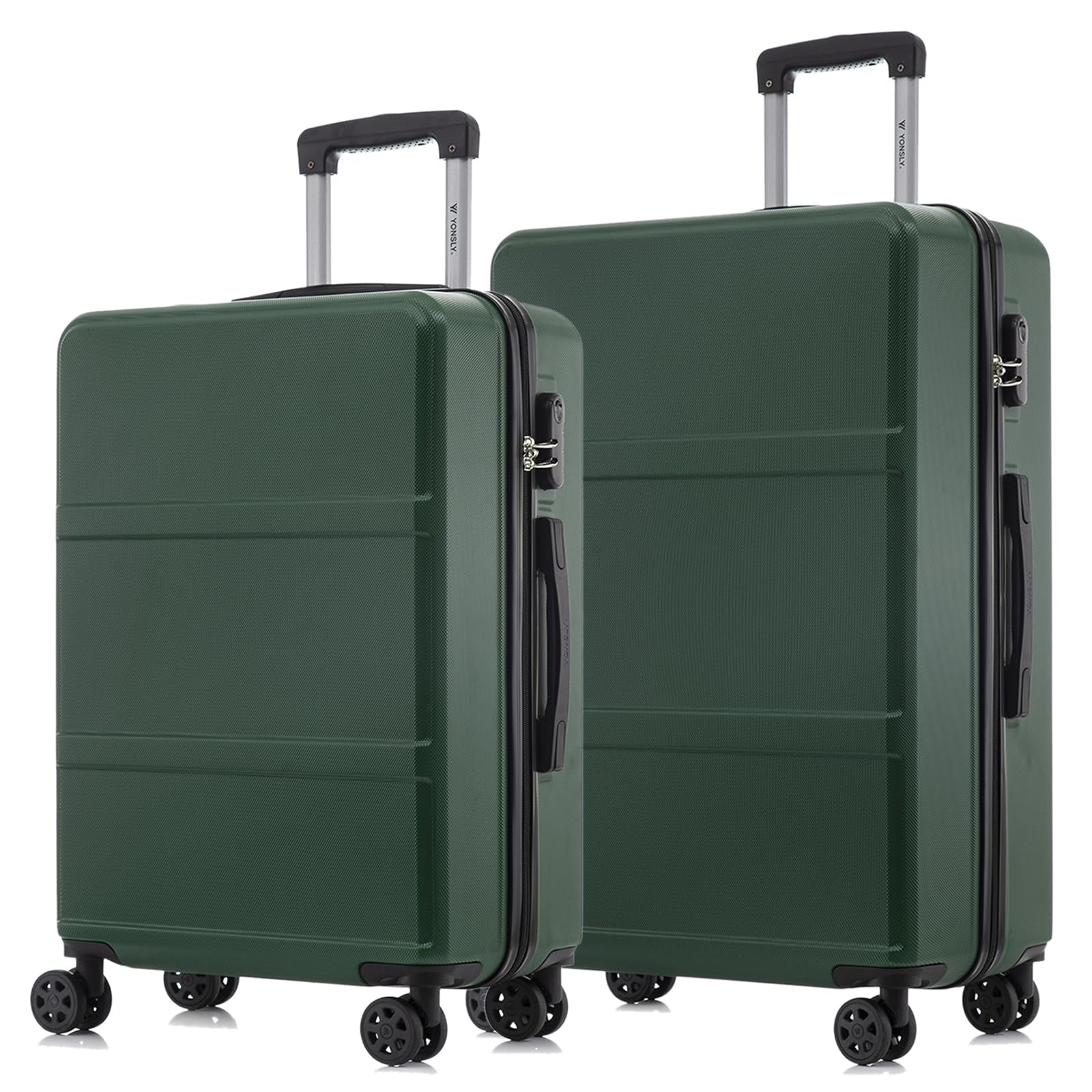Rollkoffer-Set mit Hartschale, 4 Rollen und ausziehbarem Griff, zwei Koffer in Dunkelgrün