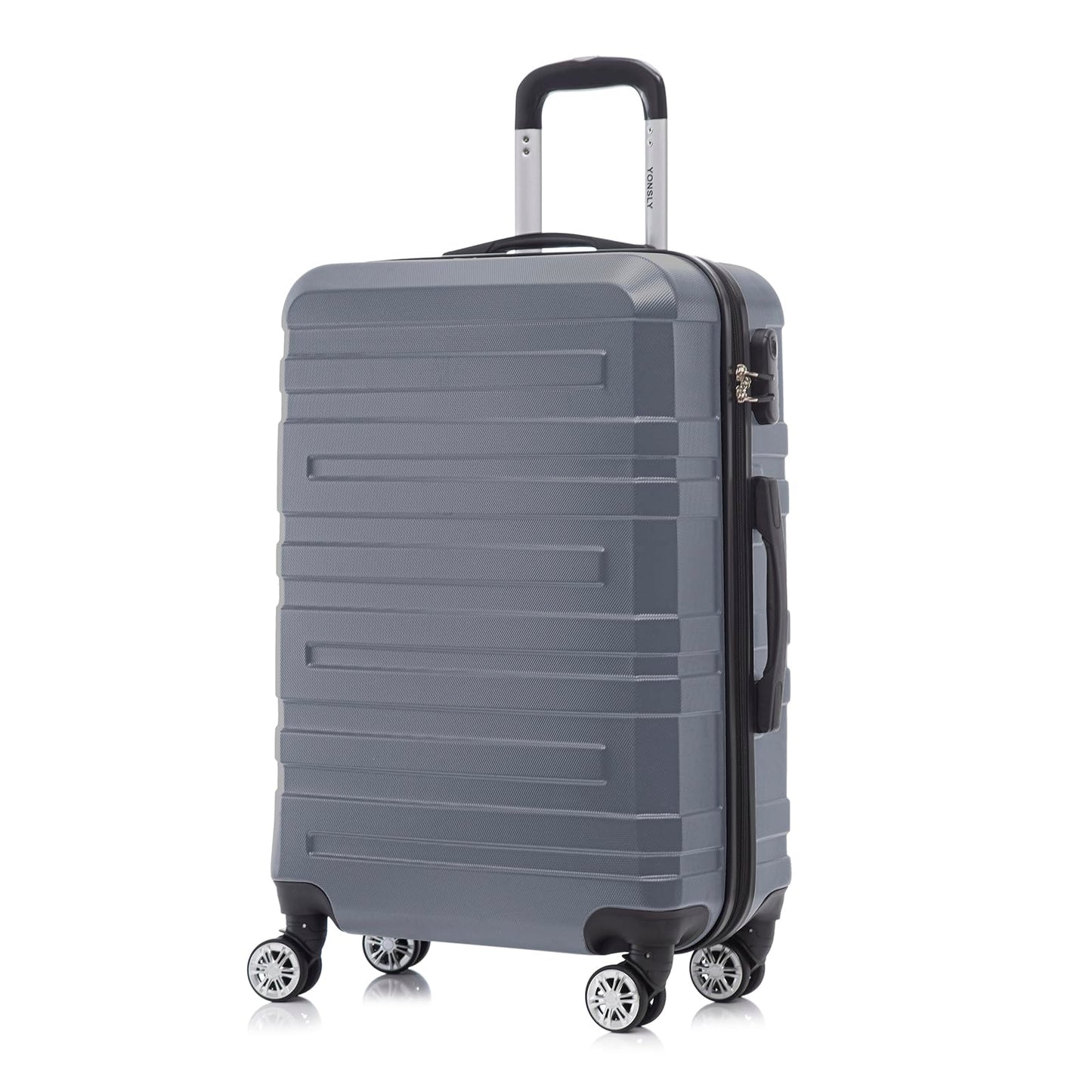 Hartschalen-Reisekoffer mit Trolleygriff, 4 Rollen, dunkelgrau, gerippte Front
