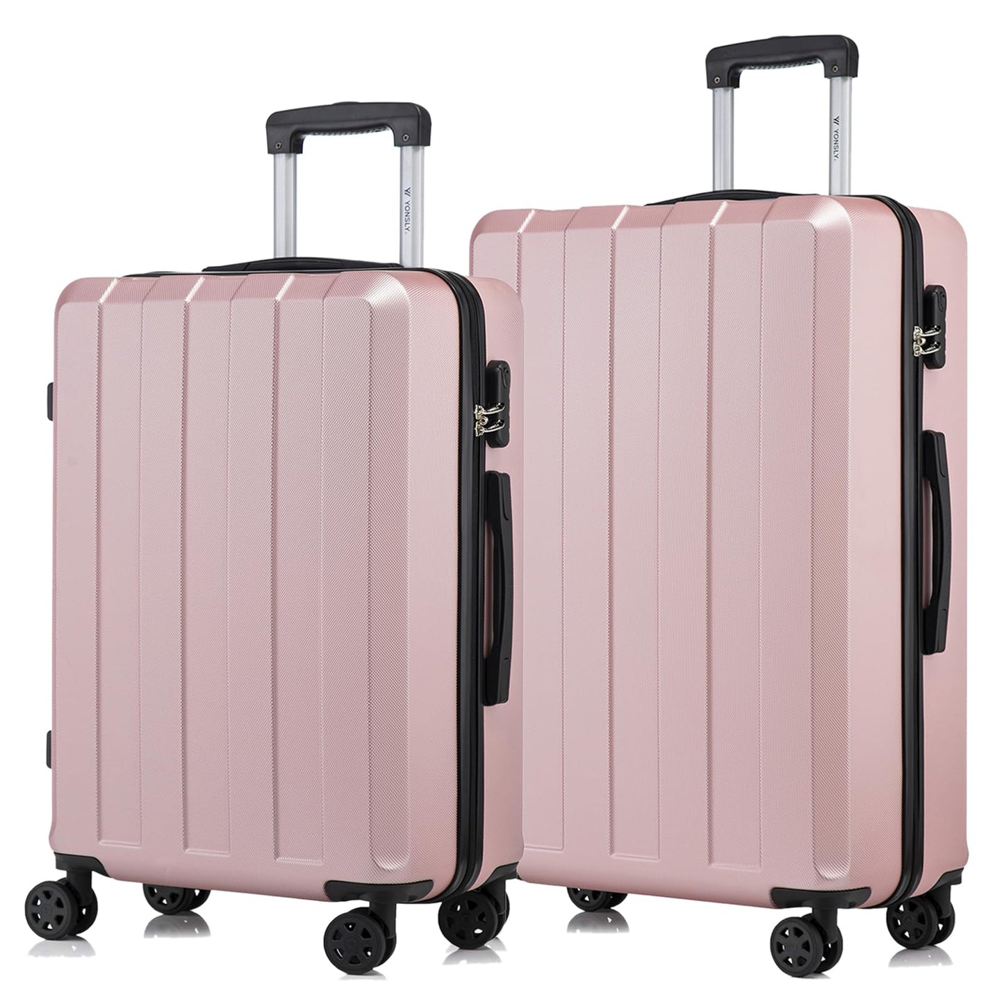 Hartschalen-Trolley-Set (2-teilig) in Rosé, 4 Rollen, Teleskopgriff, Zahlenschloss
