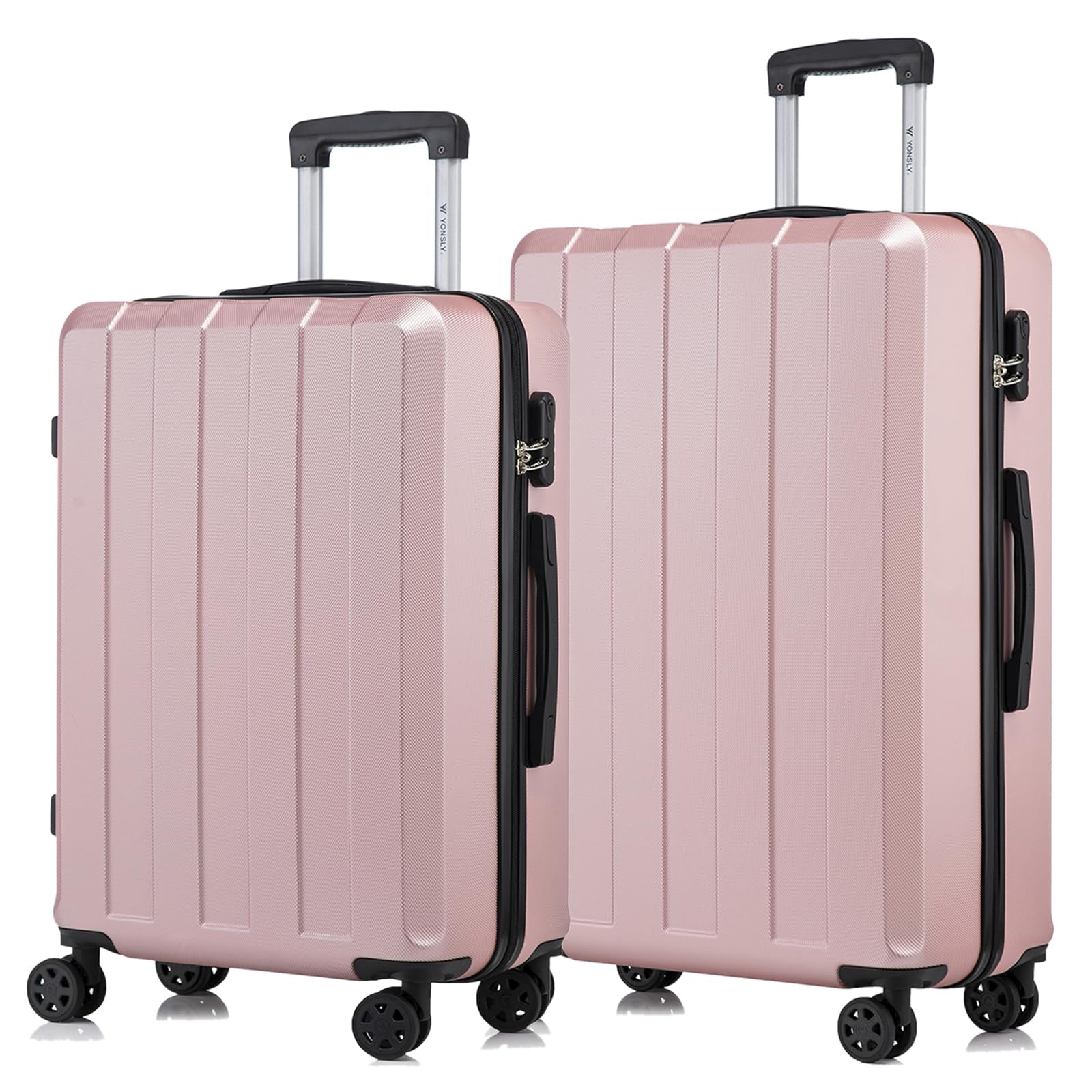 Hartschalen-Trolley-Set (2-teilig) in Rosé, 4 Rollen, Teleskopgriff, Zahlenschloss