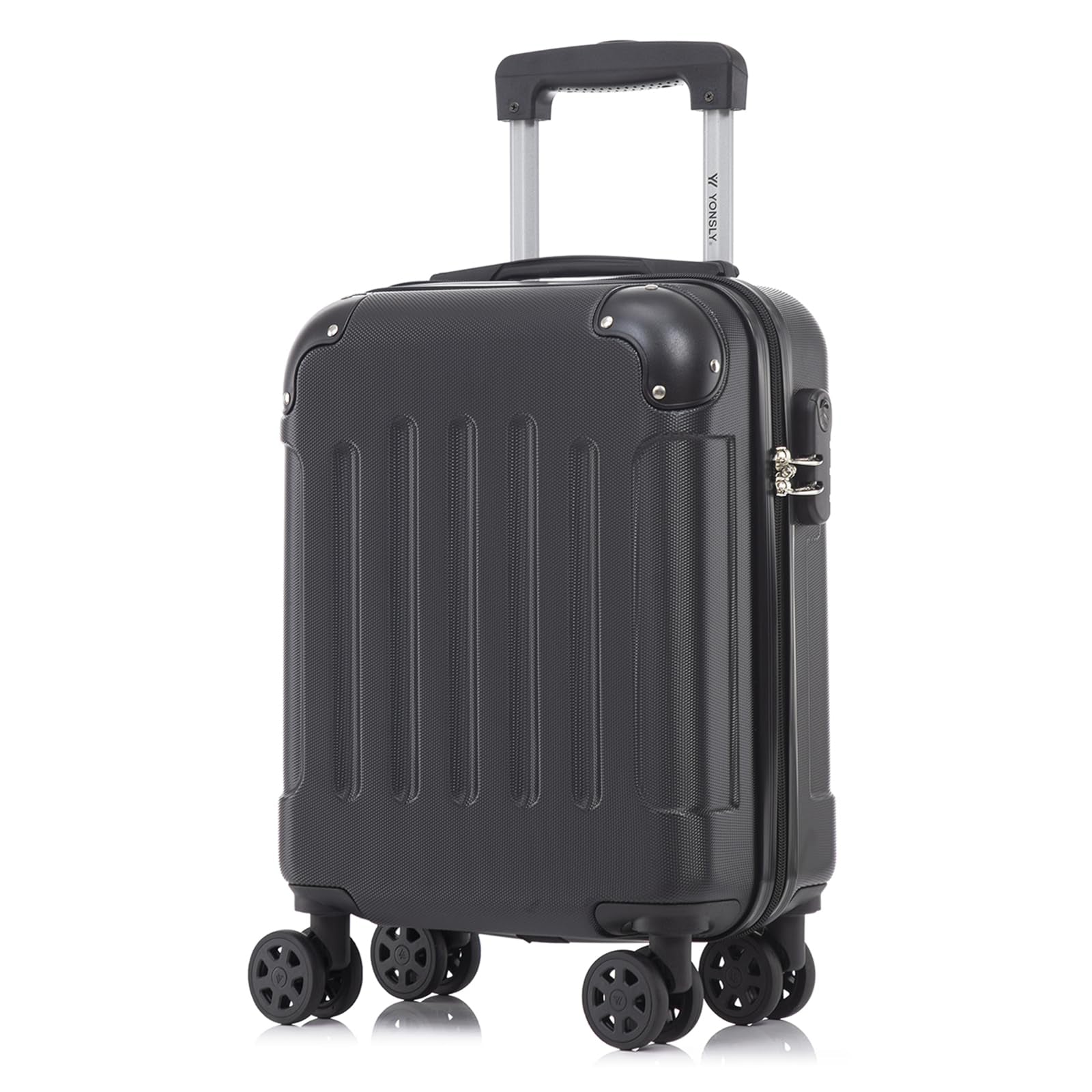 Hartschalenreisekoffer in Schwarz mit 4 Rollen und Trolleygriff, Vorderansicht