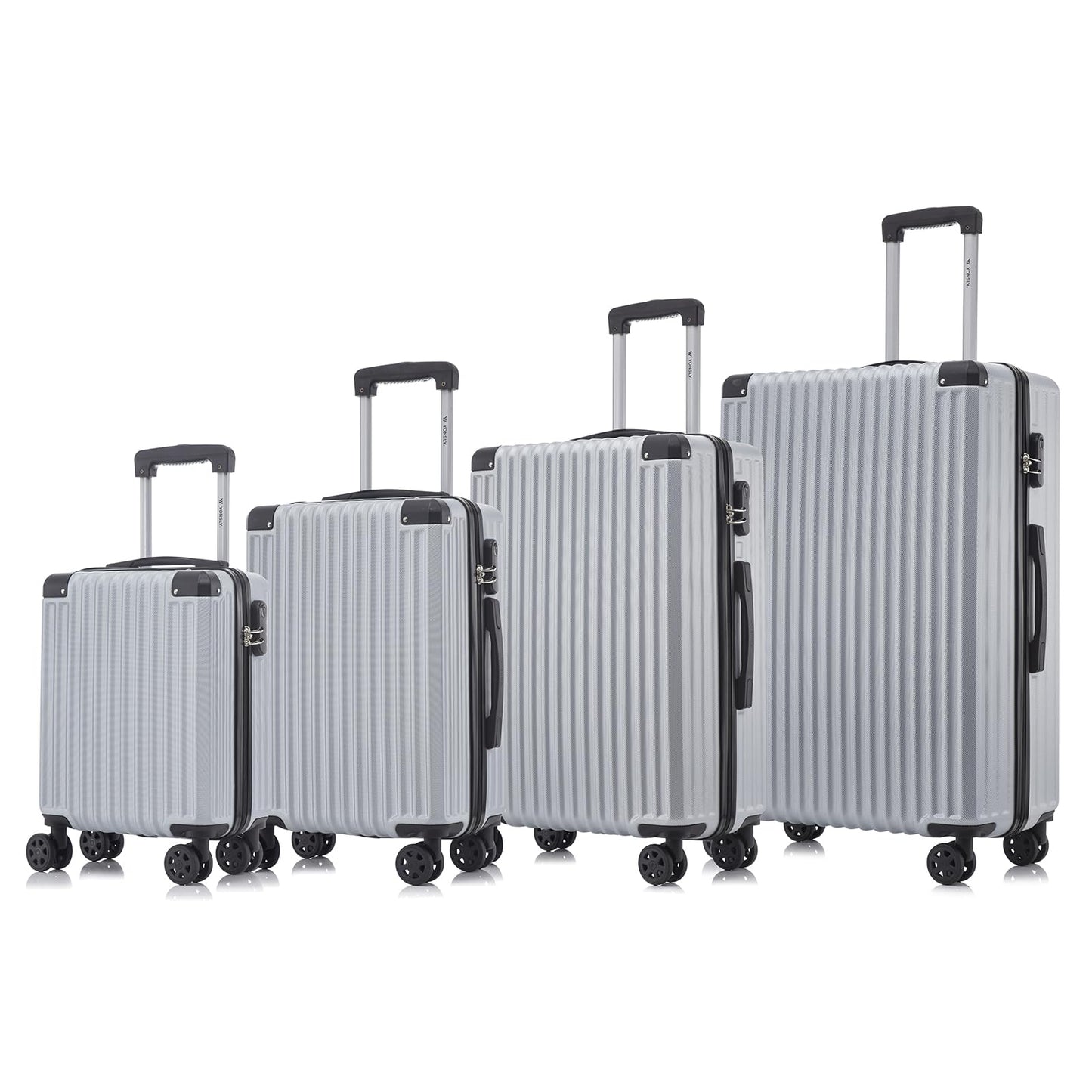 Hartschalen-Rollkofferset mit 4 Rollen und Teleskopgriff, grau (4er Set)