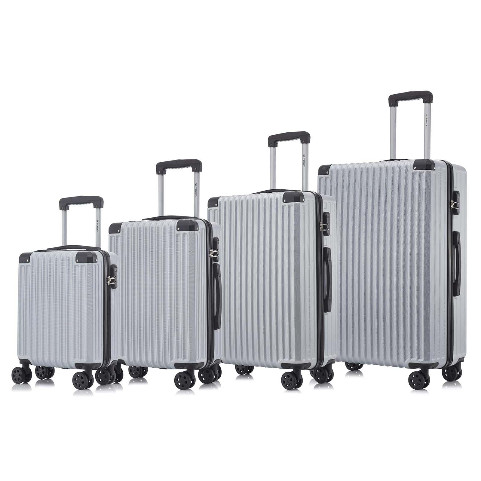 Hartschalen-Rollkofferset mit 4 Rollen und Teleskopgriff, grau (4er Set)