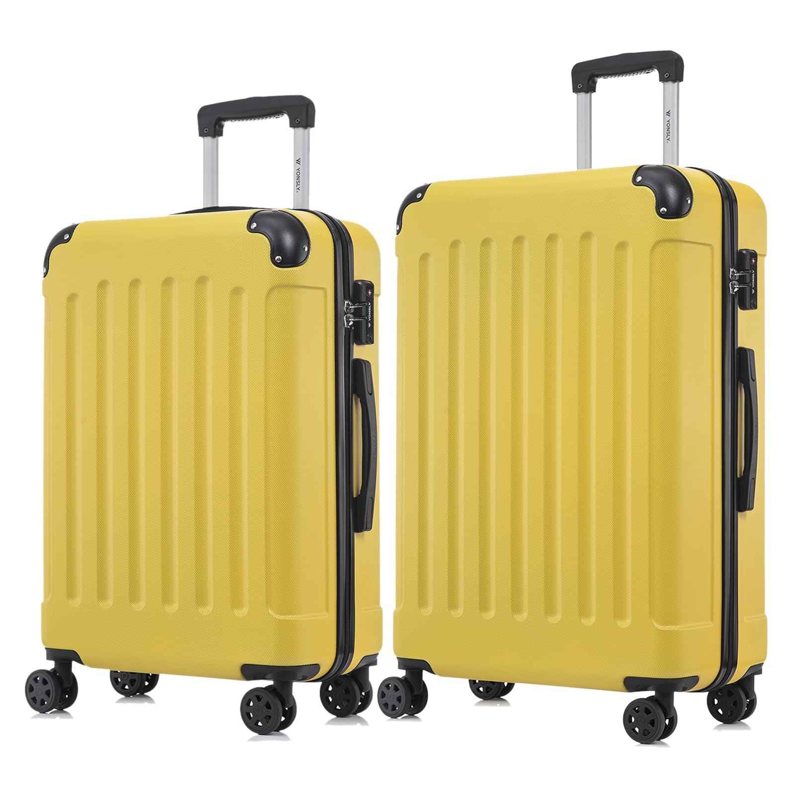 2-teiliges Hartschalen-Kofferset mit 4 Rollen, Trolleygriff, gelb