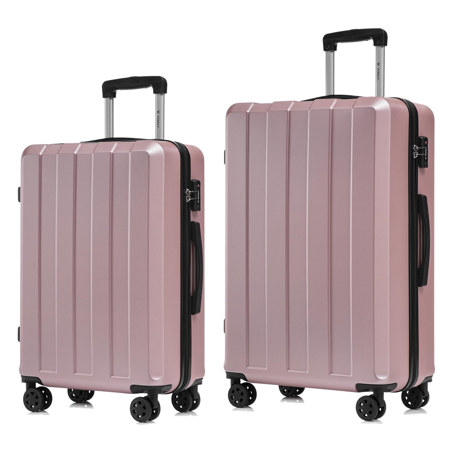 Reisekoffer-Set mit Hartschale, Trolleygriff und vier Rollen, roségold/rosa