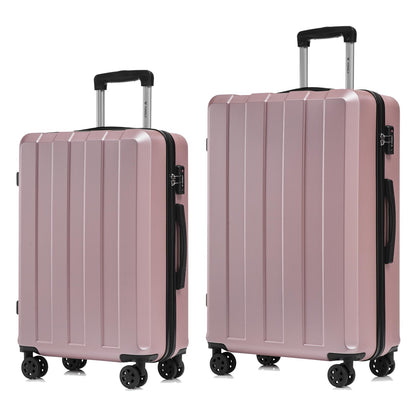 Reisekoffer-Set mit Hartschale, Trolleygriff und vier Rollen, roségold/rosa
