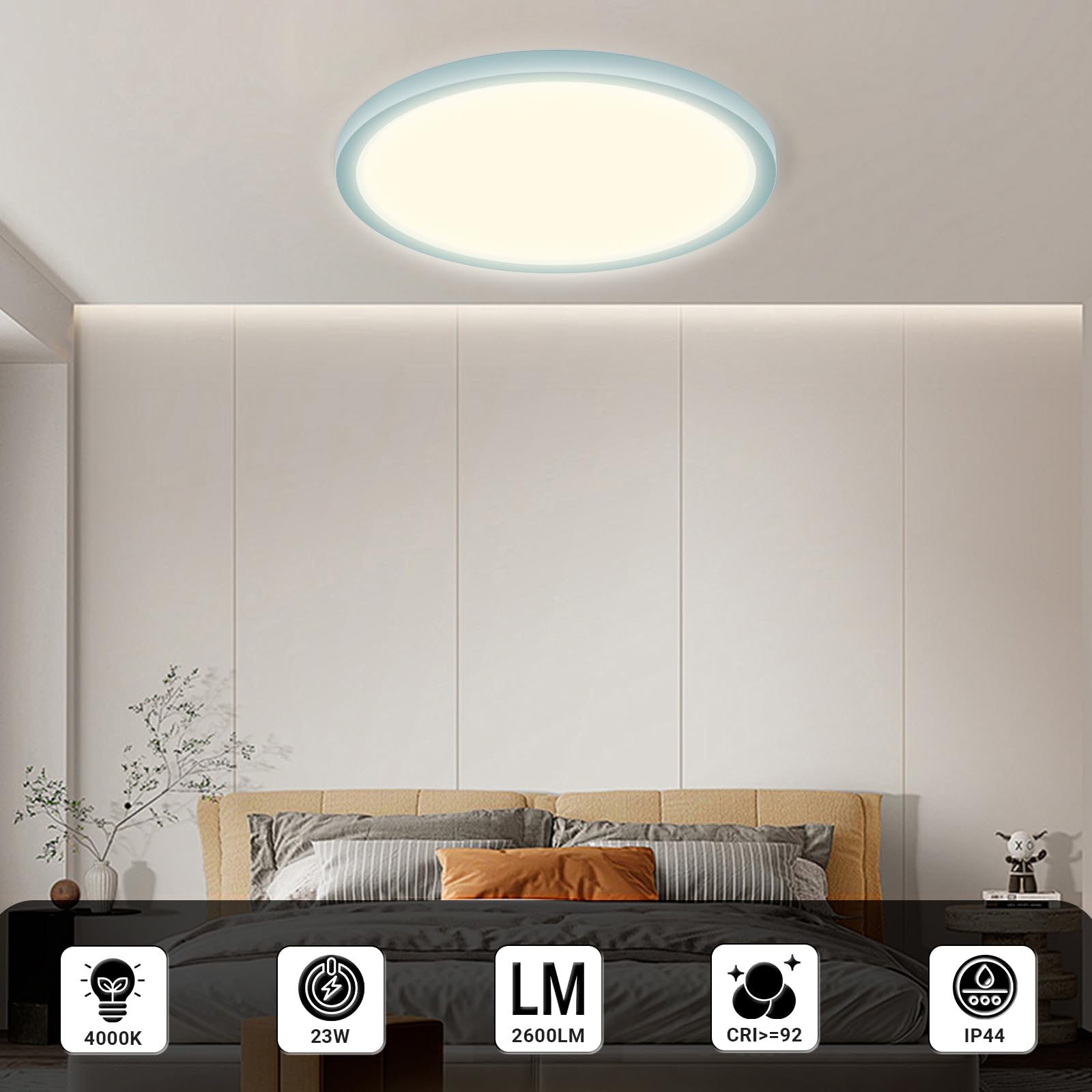 Runde LED-Deckenleuchte mit weißem Leuchtkreis und flacher Außenfassung