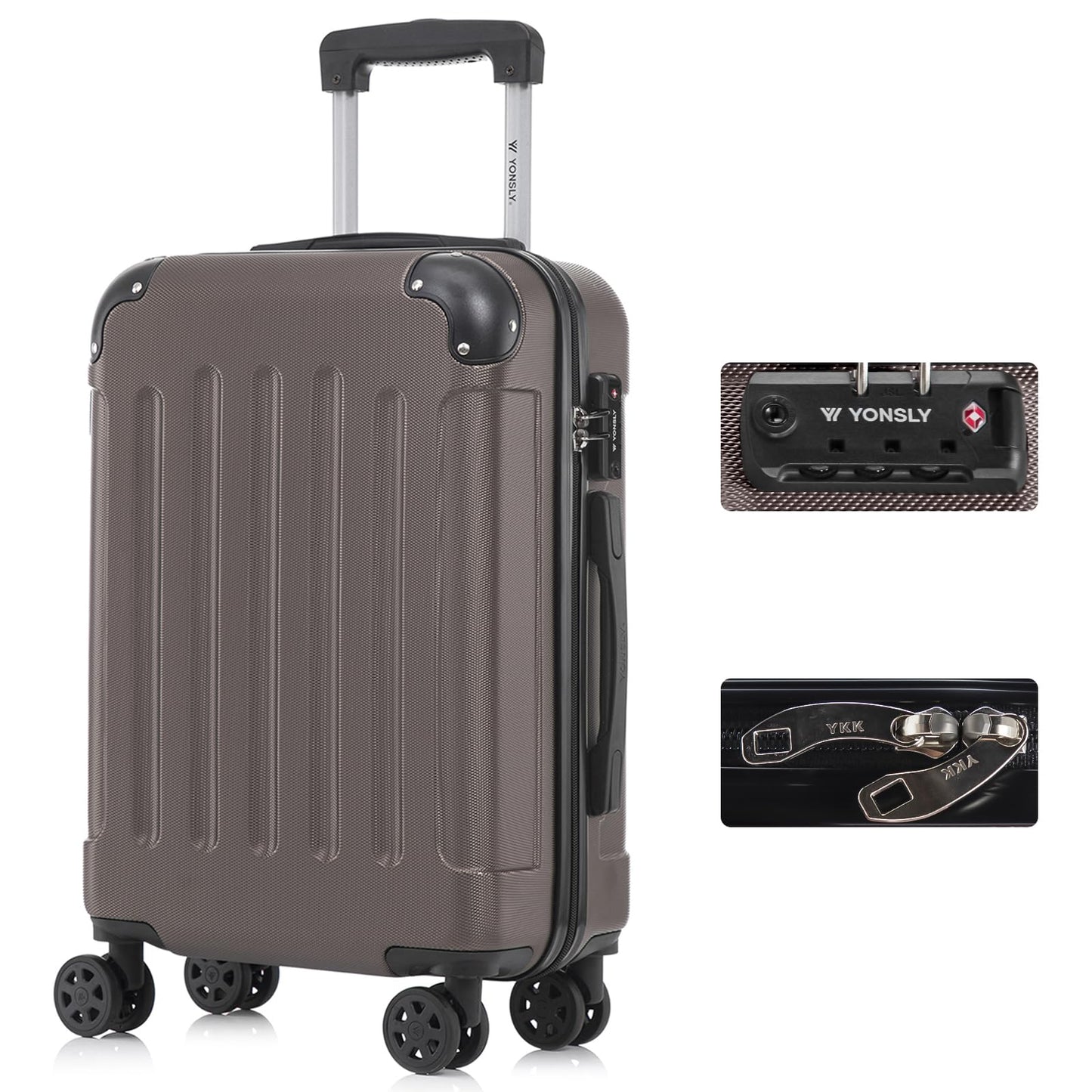 Hartschalen-Reisekoffer in Taupe mit Trolleygriff, 4 Rollen und TSA-Schloss