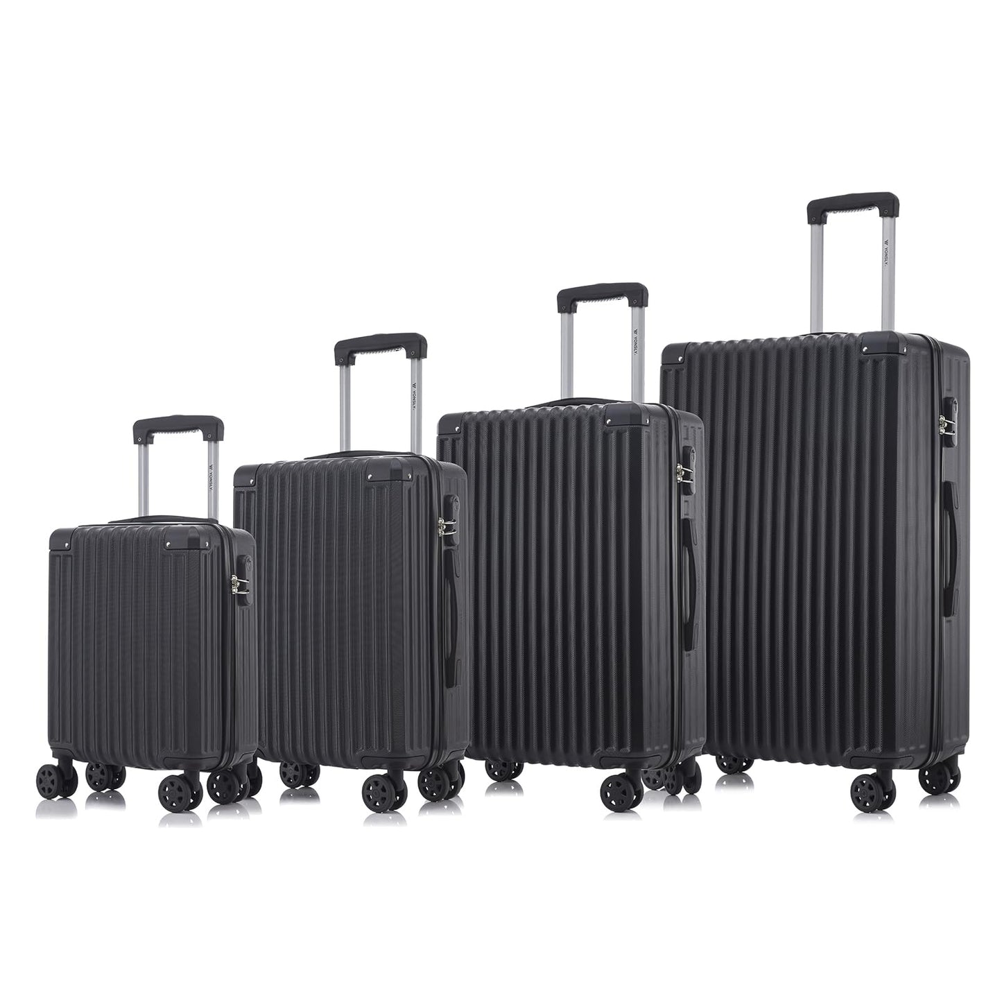 YONSLY® Kofferset mit 4 Rollkoffern, Hartschale, 360°-Rollen, Zahlenschloss, schwarz