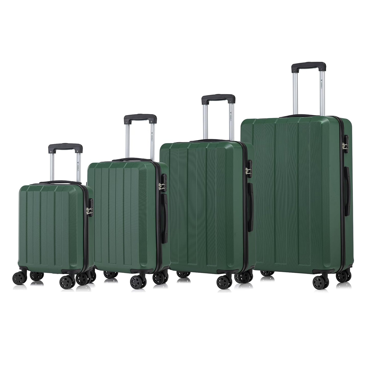 Reisekofferset mit vier Hartschalen-Trolleys, Teleskopgriff und 4 Rollen, dunkelgrün