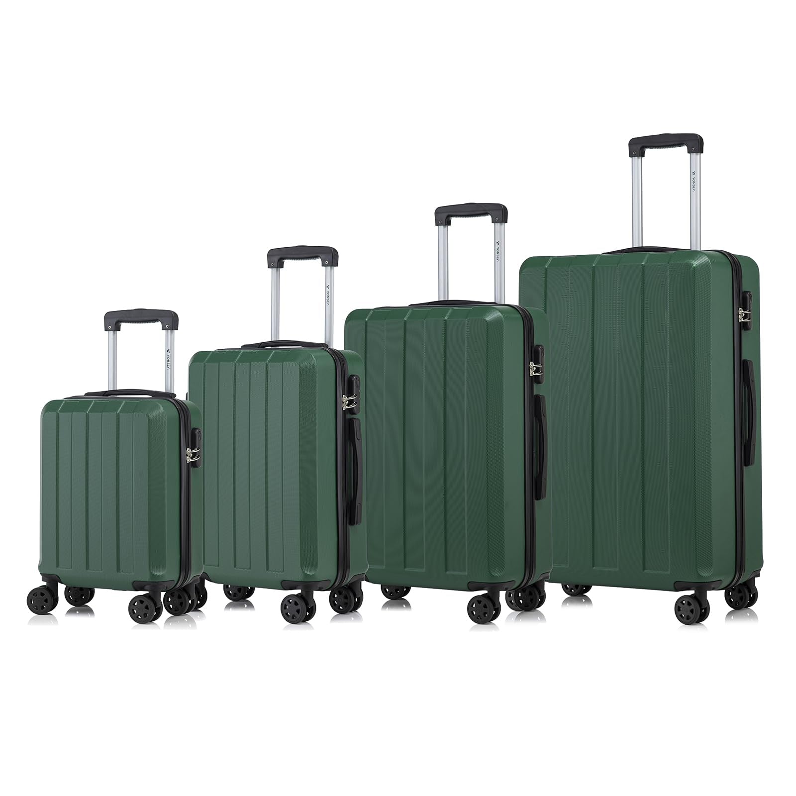 Reisekofferset mit vier Hartschalen-Trolleys, Teleskopgriff und 4 Rollen, dunkelgrün