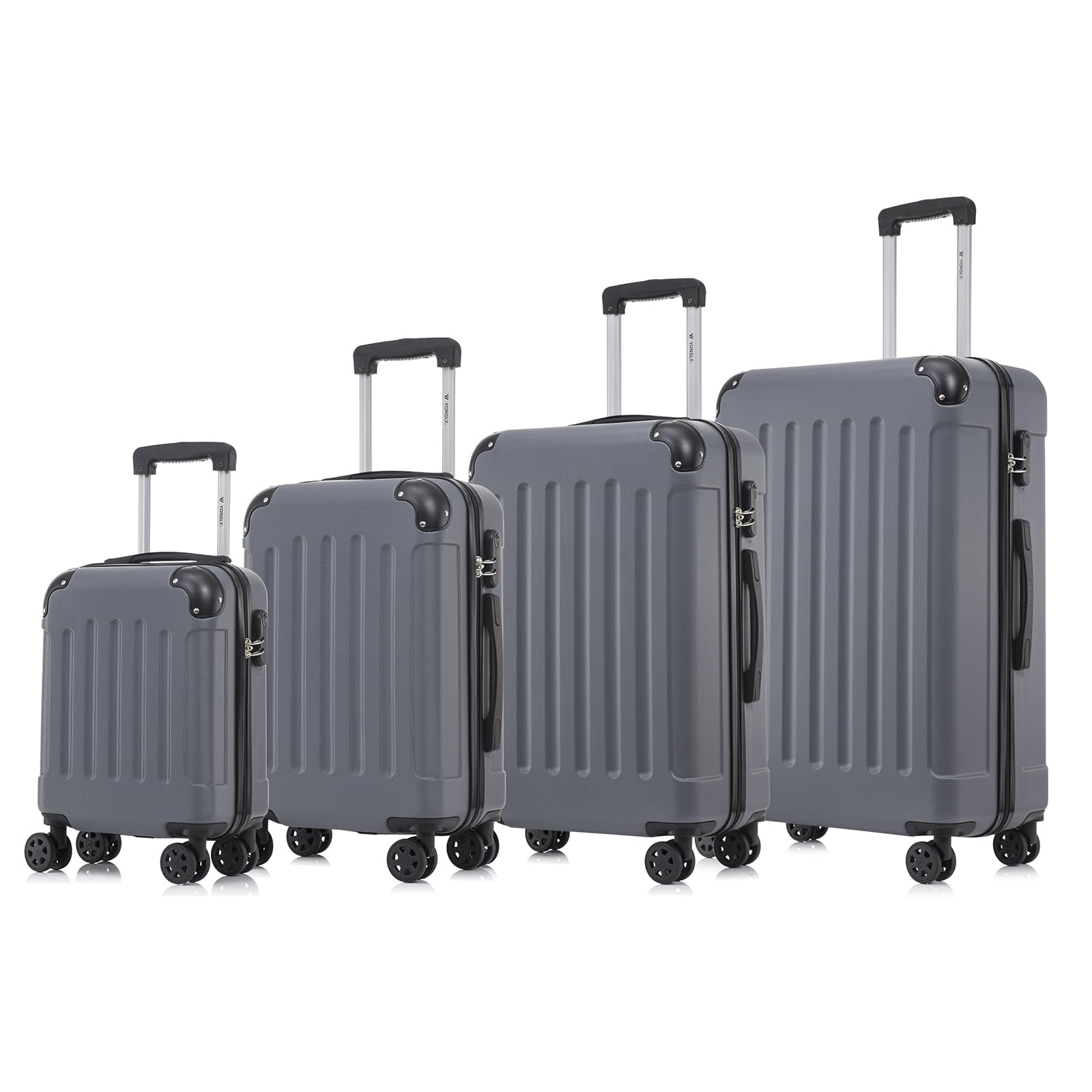 4-teiliges Hartschalen-Koffer-Set mit Teleskopgriff und Rollenset, Grau