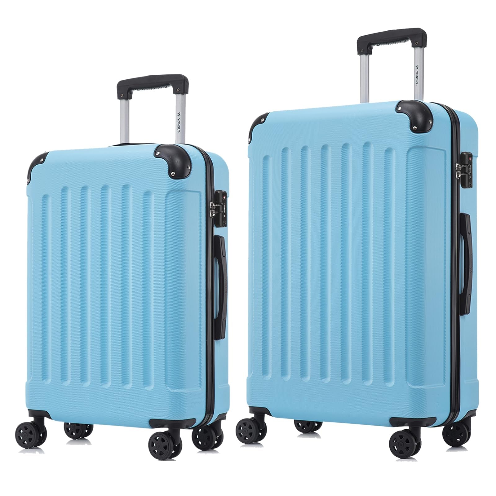 Reisekoffer-Set mit Hartschale, 2 Trolleys, türkisblau, mit TSA-Schloss, 4 Rollen.