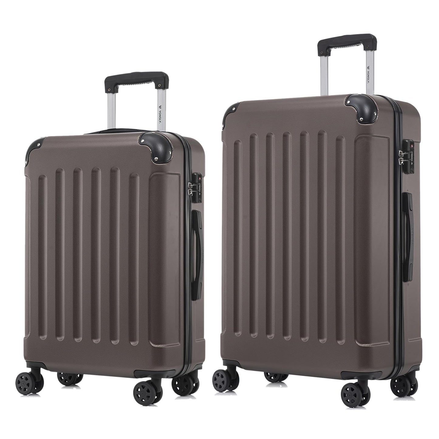 Reisekoffer-Set mit Hartschale, 2 Trolleys, dunkelbraun, mit TSA-Schloss, 4 Rollen.