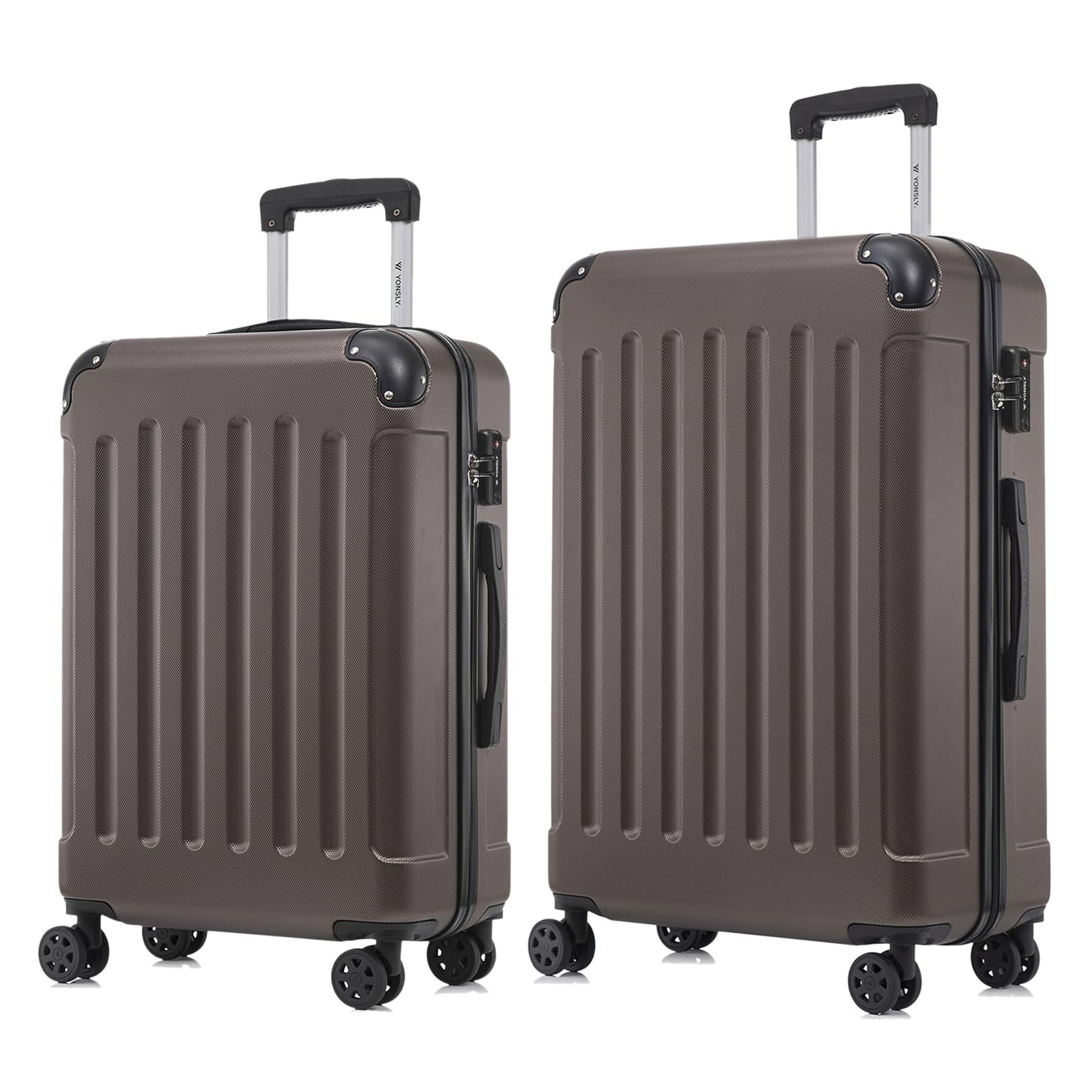 Reisekoffer-Set mit Hartschale, 2 Trolleys, dunkelbraun, mit TSA-Schloss, 4 Rollen.