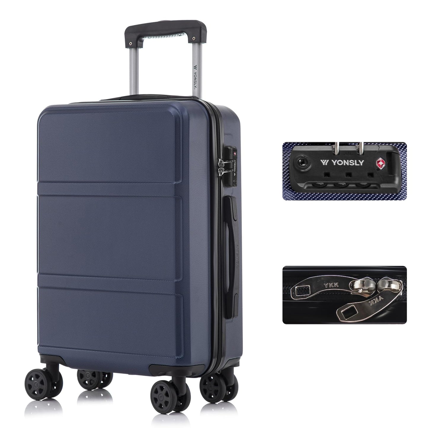 Hartschalen-Kabinenkoffer dunkelblau mit TSA-Schloss, 4 Rollen und Trolleygriff