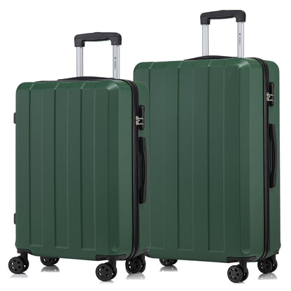 Hartschalen-Reisekoffer-Set (2-tlg.) in Dunkelgrün, 4 Rollen, Teleskopgriff, Zahlenschloss