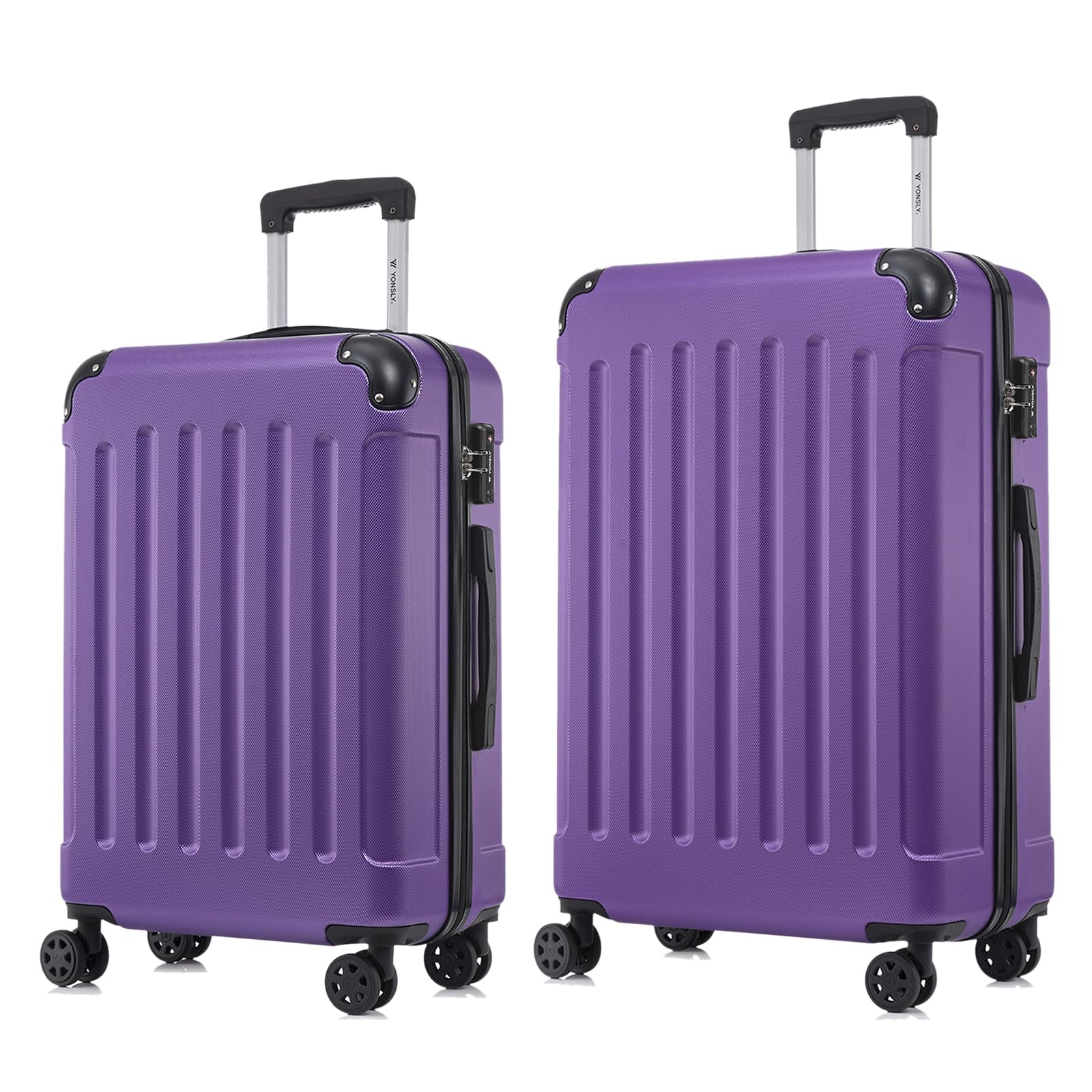 2-teiliges Hartschalen-Kofferset mit 4 Rollen, Trolleygriff, lila