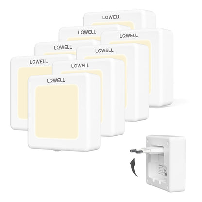LQWELL Nachtlicht-Steckdosen-Set, warmweißes Licht, faltbarer Plug, weißes Gehäuse