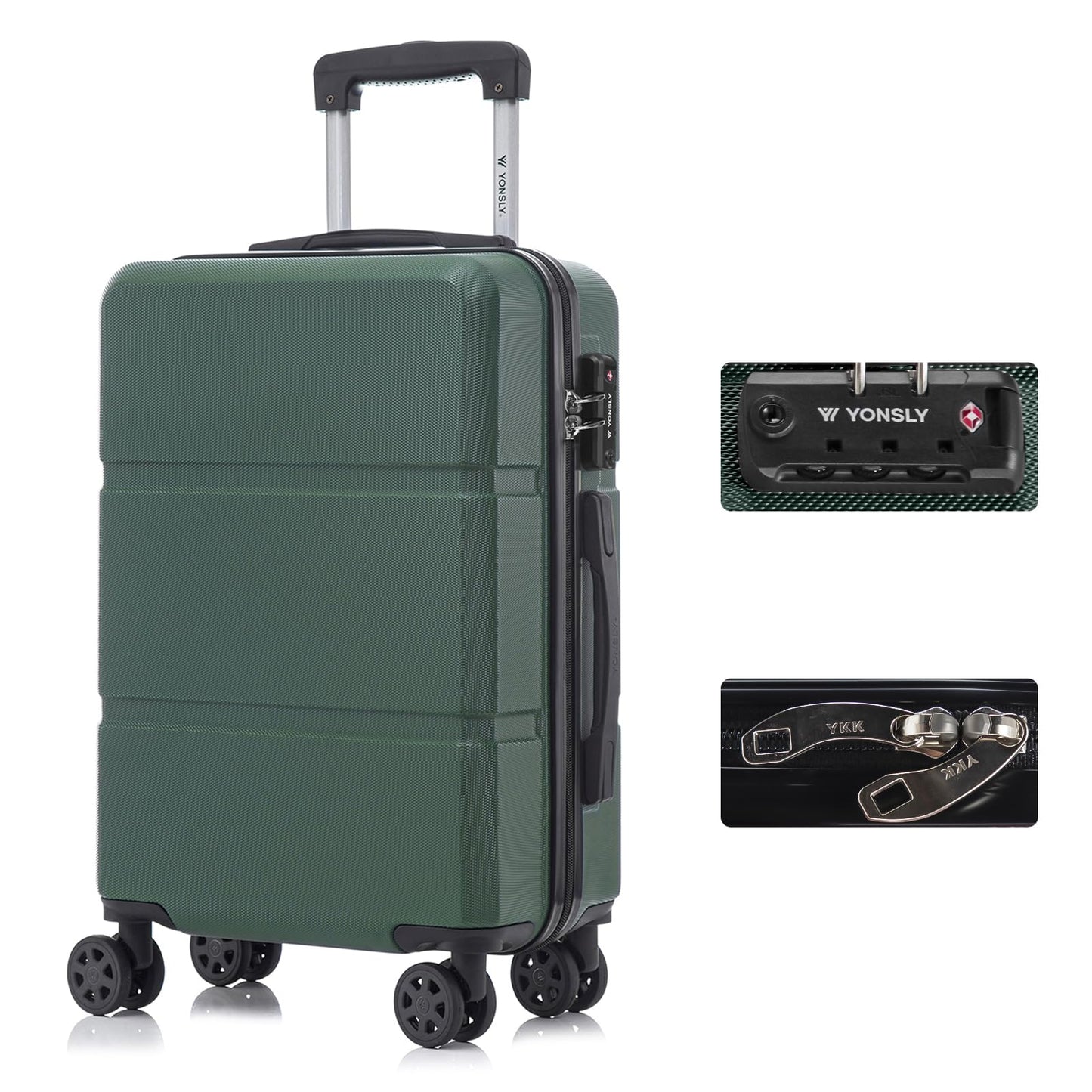 YONSLY® Hartschalen-Trolley mit TSA-Schloss, 4 Rollen, dunkelgrün