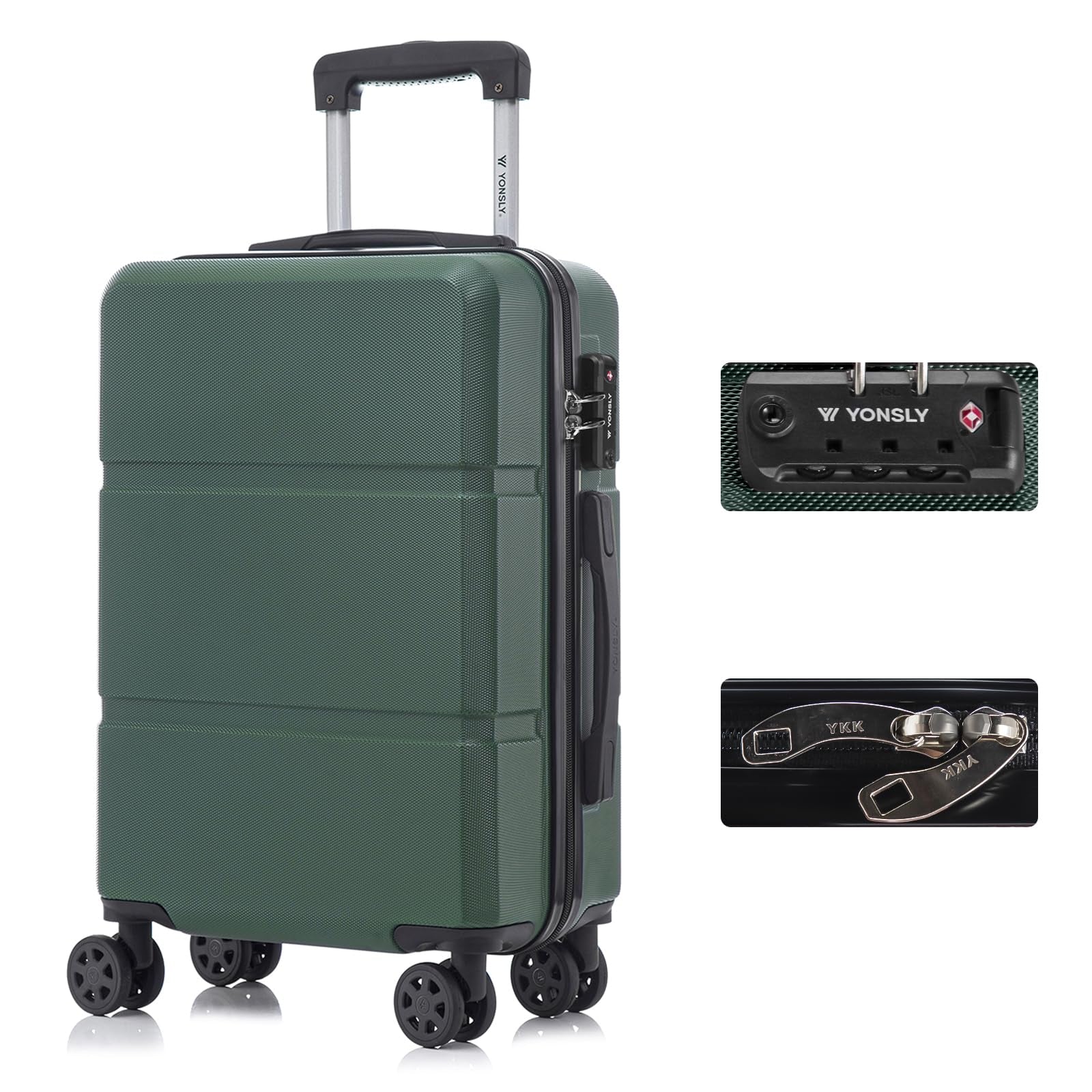 YONSLY® Hartschalen-Trolley mit TSA-Schloss, 4 Rollen, dunkelgrün