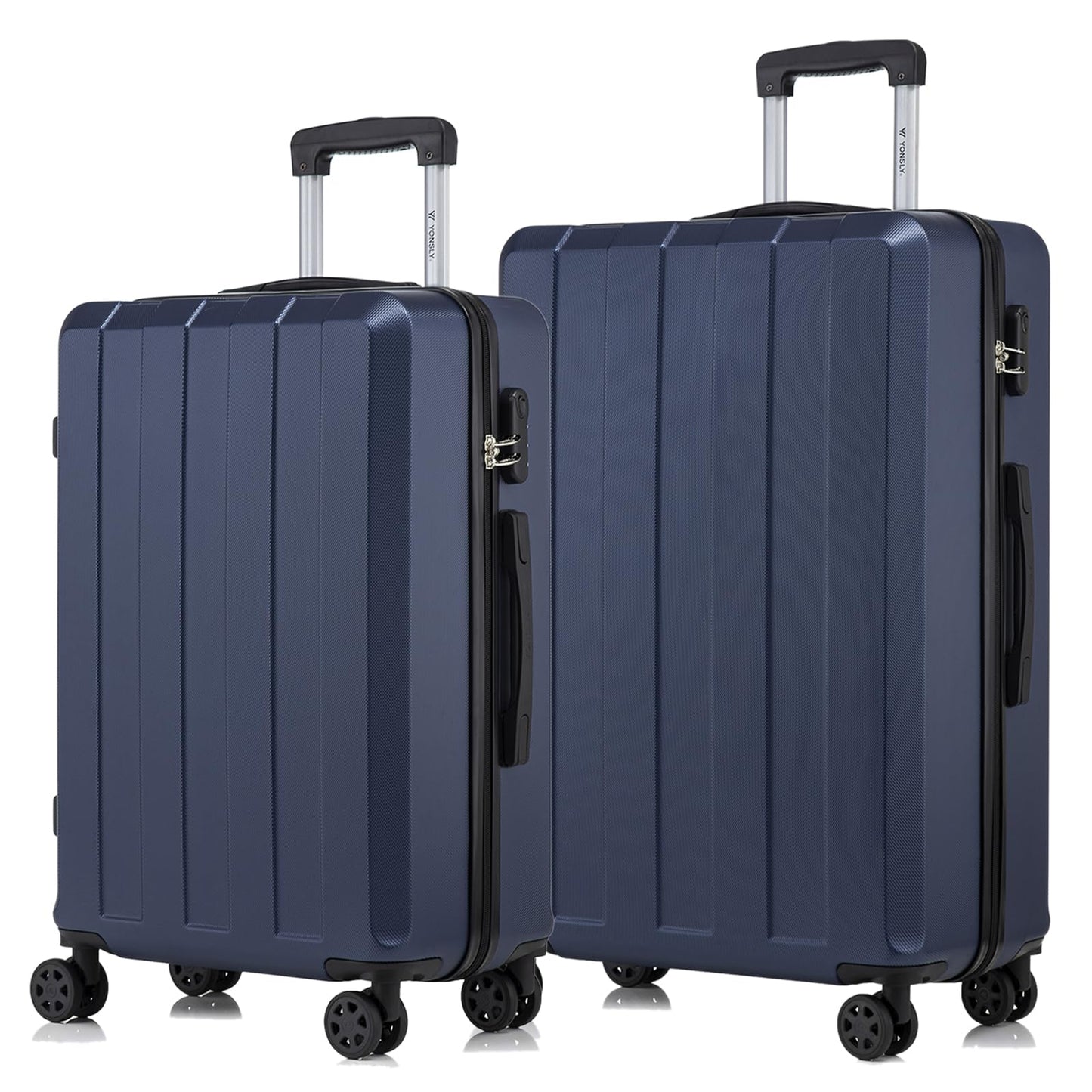 Hartschalen-Reisekoffer-Set (2-tlg.) in Dunkelblau, 4 Rollen, Teleskopgriff, Zahlenschloss