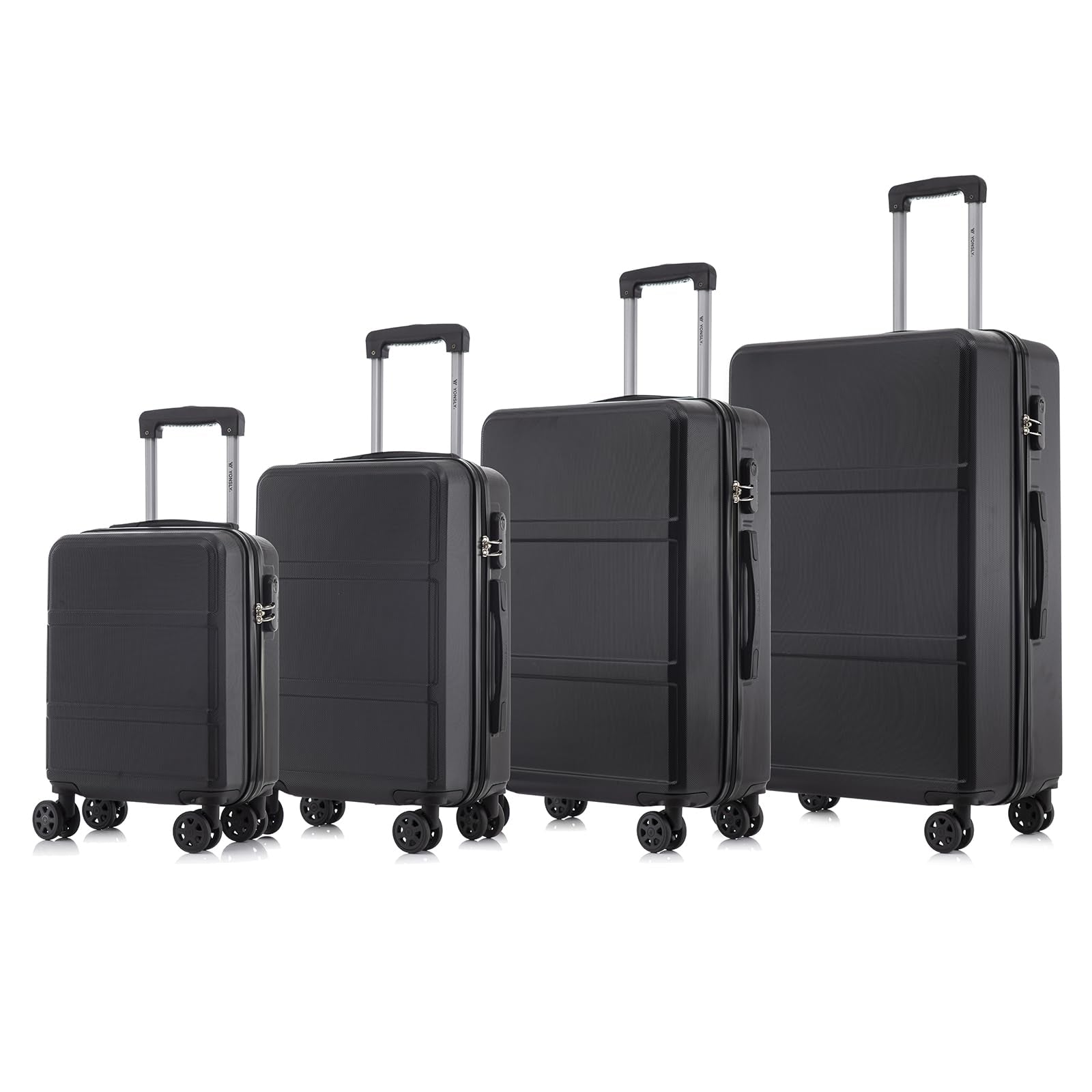Hartschalen-Trolley-Reisekoffer-Set (4er), dunkel, mit 4 Rollen und ausziehbarem Griff