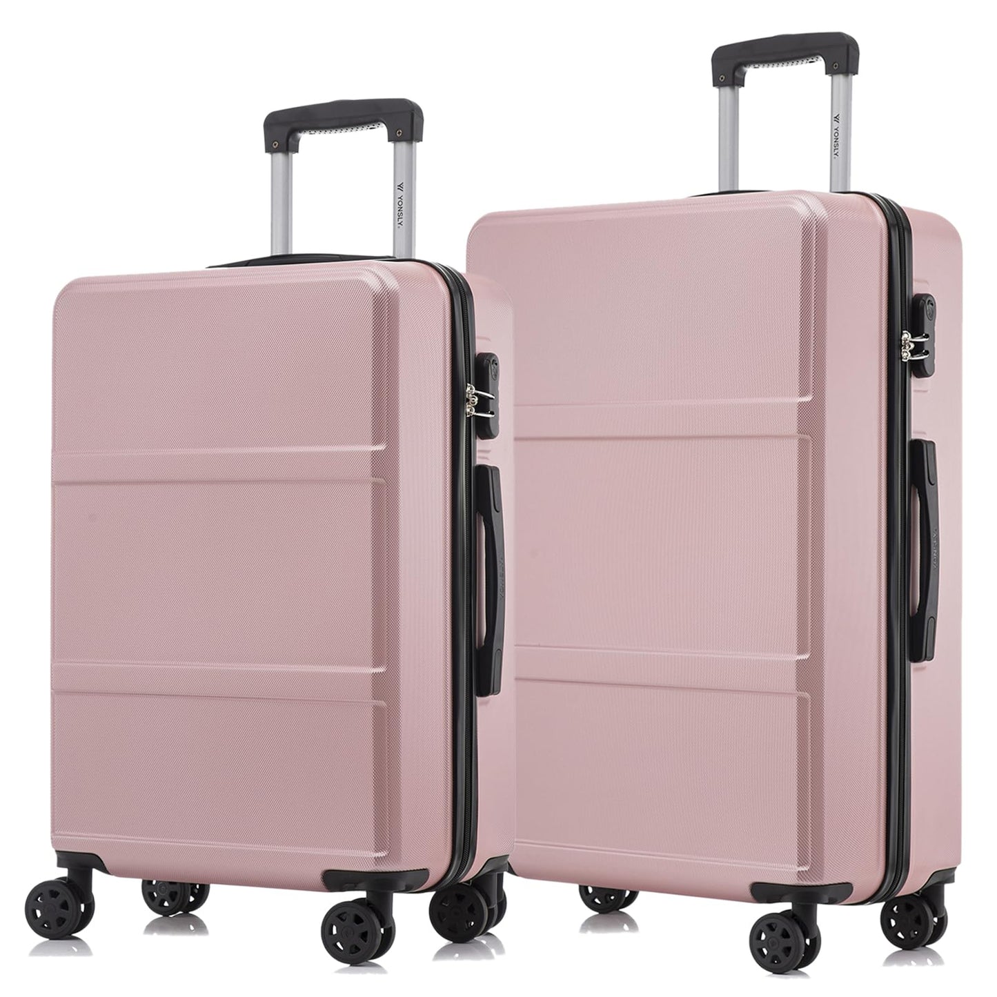 2er Hartschalen-Rollkoffer-Set in Rosé, 4 Rollen, Teleskopgriff und Seitenverschluss