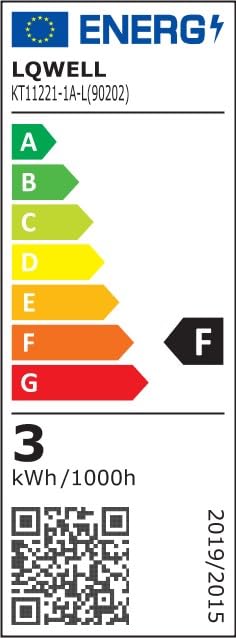 Energieeffizienzlabel mit QR-Code, LQWELL, 3 kWh/1000h, Klasse F