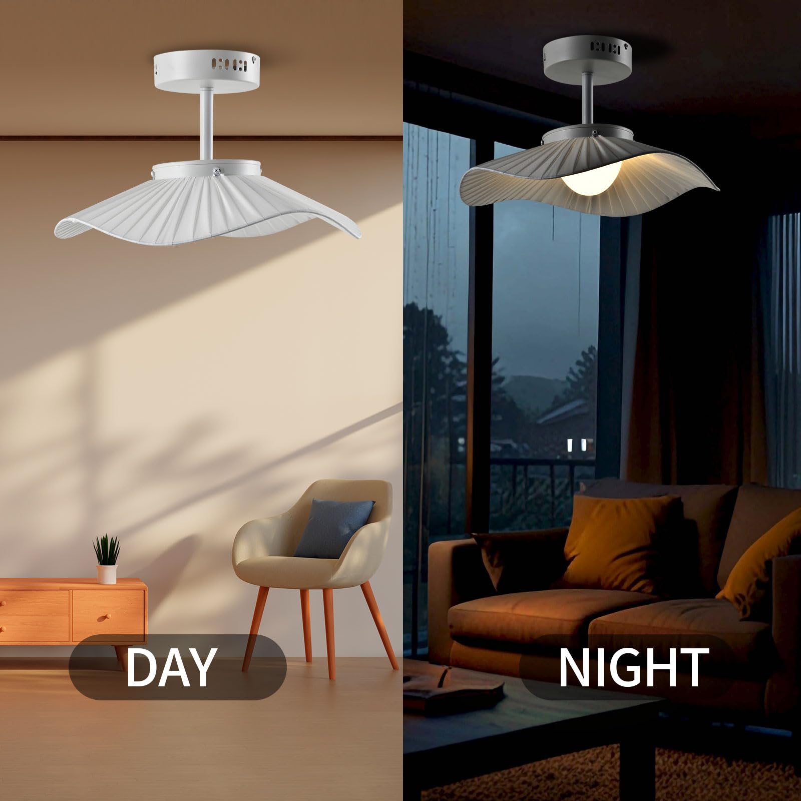 Pendelleuchte mit weißem gestreiftem Lampenschirm und leuchtender LED