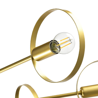 Goldene Lampenfassung mit ovalem Metallring und sichtbarer Glühbirne