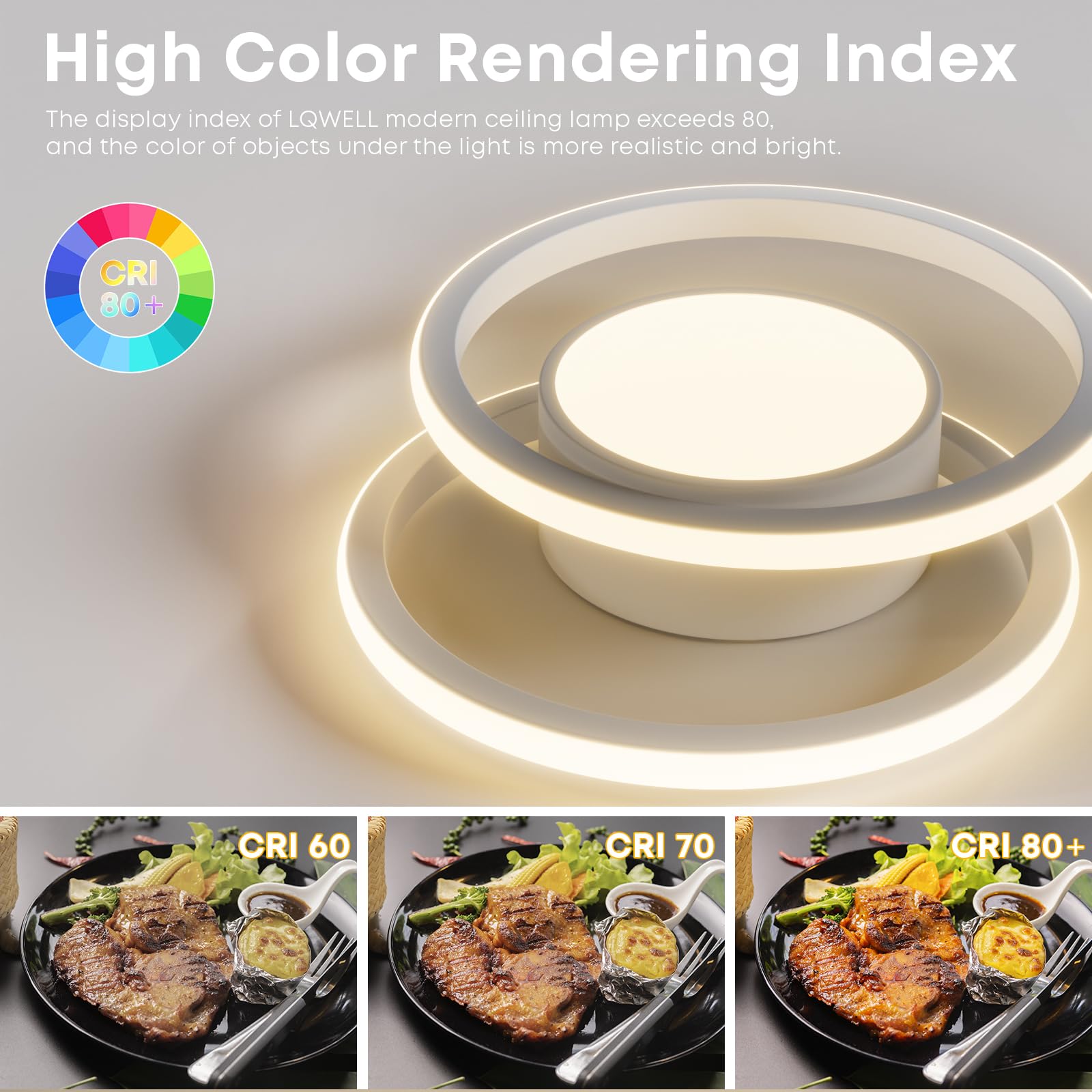 LED-Deckenleuchte mit zwei Ringen, weiß, leuchtender Innenring, flaches Runddesign