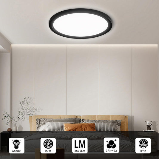 Runde LED-Deckenleuchte mit schwarzem Rand, flachem Design, gleichmäßig leuchtender Fläche