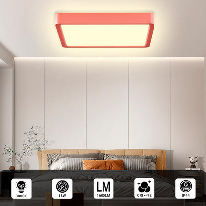 LQWELL® LED-Deckenleuchte, rechteckig, flach, rot umrandet mit warmweißem Licht