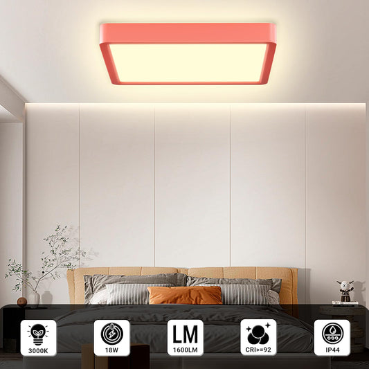 LQWELL® LED-Deckenleuchte, rechteckig, flach, rot umrandet mit warmweißem Licht