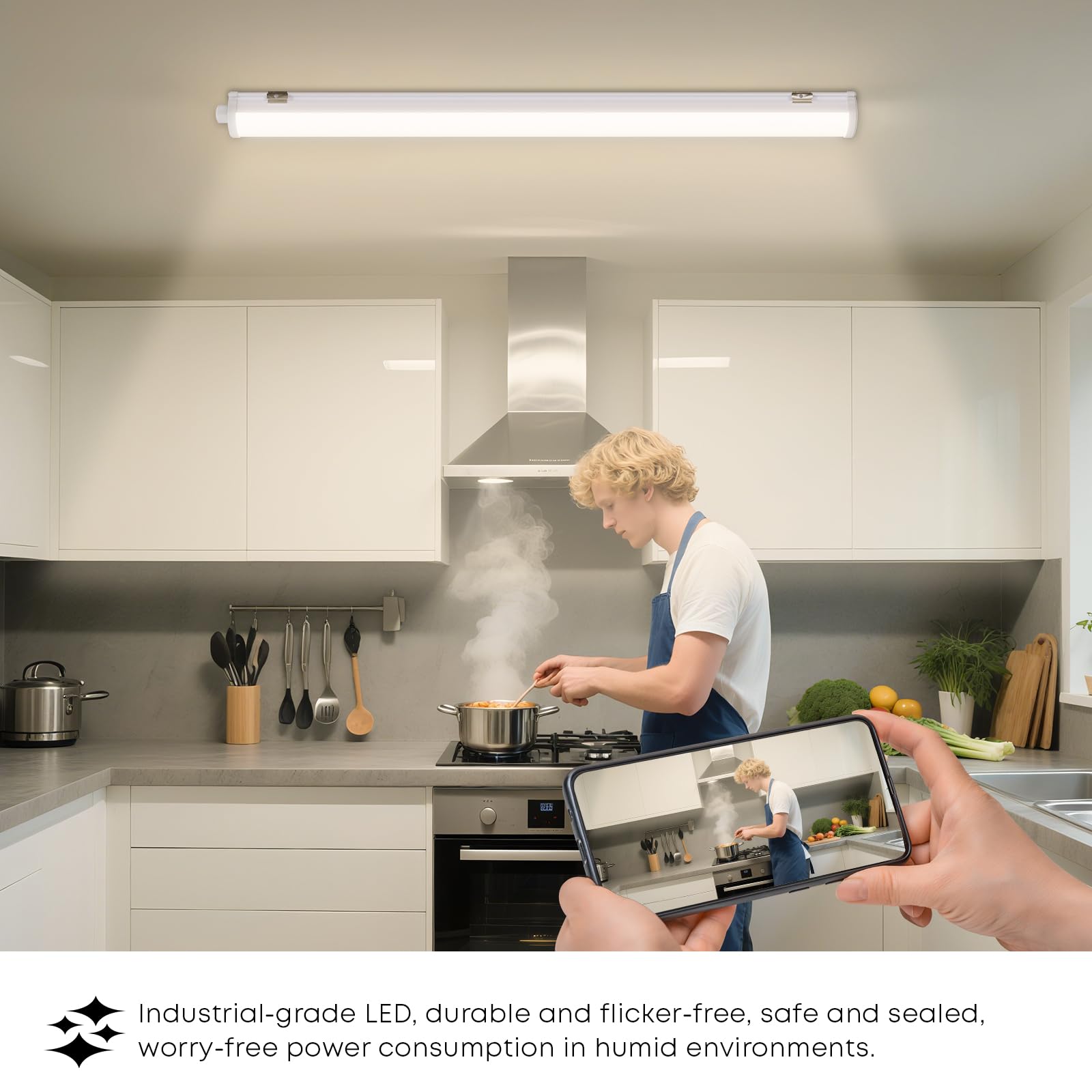 LQWELL LED-Feuchtraumleuchte an der Decke, weißes Leuchtprofil mit Abdeckung