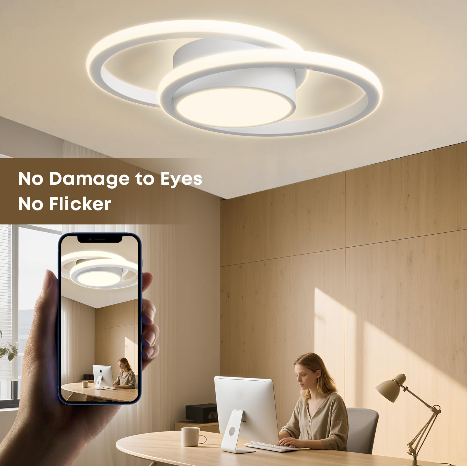 LED-Deckenleuchte mit zwei Ringen, weiß, gleichmäßiges Licht, rund an der Decke