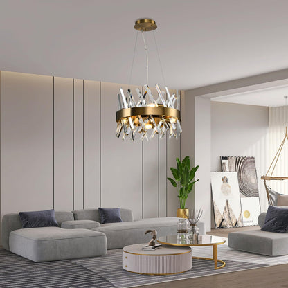 LQWELL® Kronleuchter in Champagner-Gold mit klaren Kristallhängeelementen