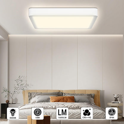Flache quadratische LED-Deckenleuchte mit weißem Rahmen, IP44 Schutz