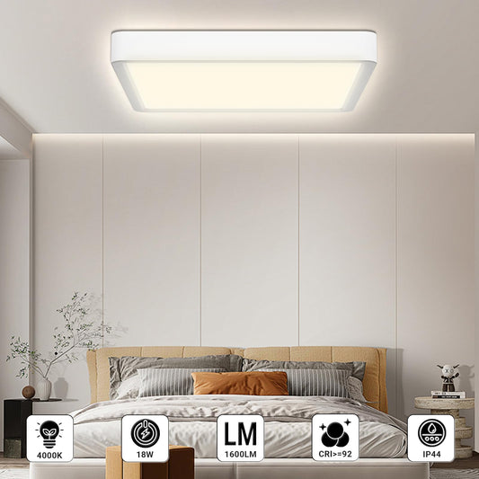 Flache quadratische LED-Deckenleuchte mit weißem Rahmen, IP44 Schutz