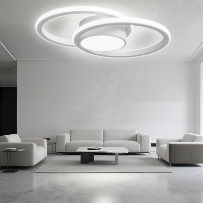 LED-Deckenleuchte mit zwei weißen Ringen und mittlerem Lichtkreis aus Metall und Acryl