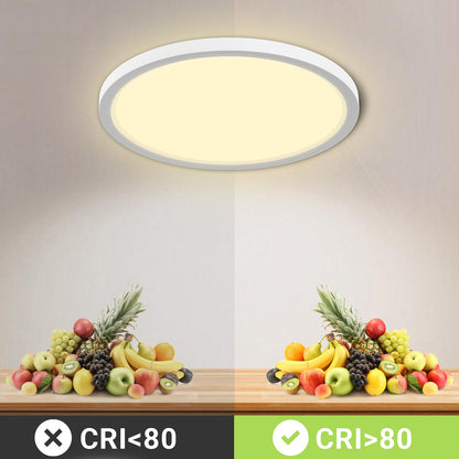 Flache runde LED-Deckenleuchte mit opaler Lichtscheibe und weißem Rand, Deckenmontage