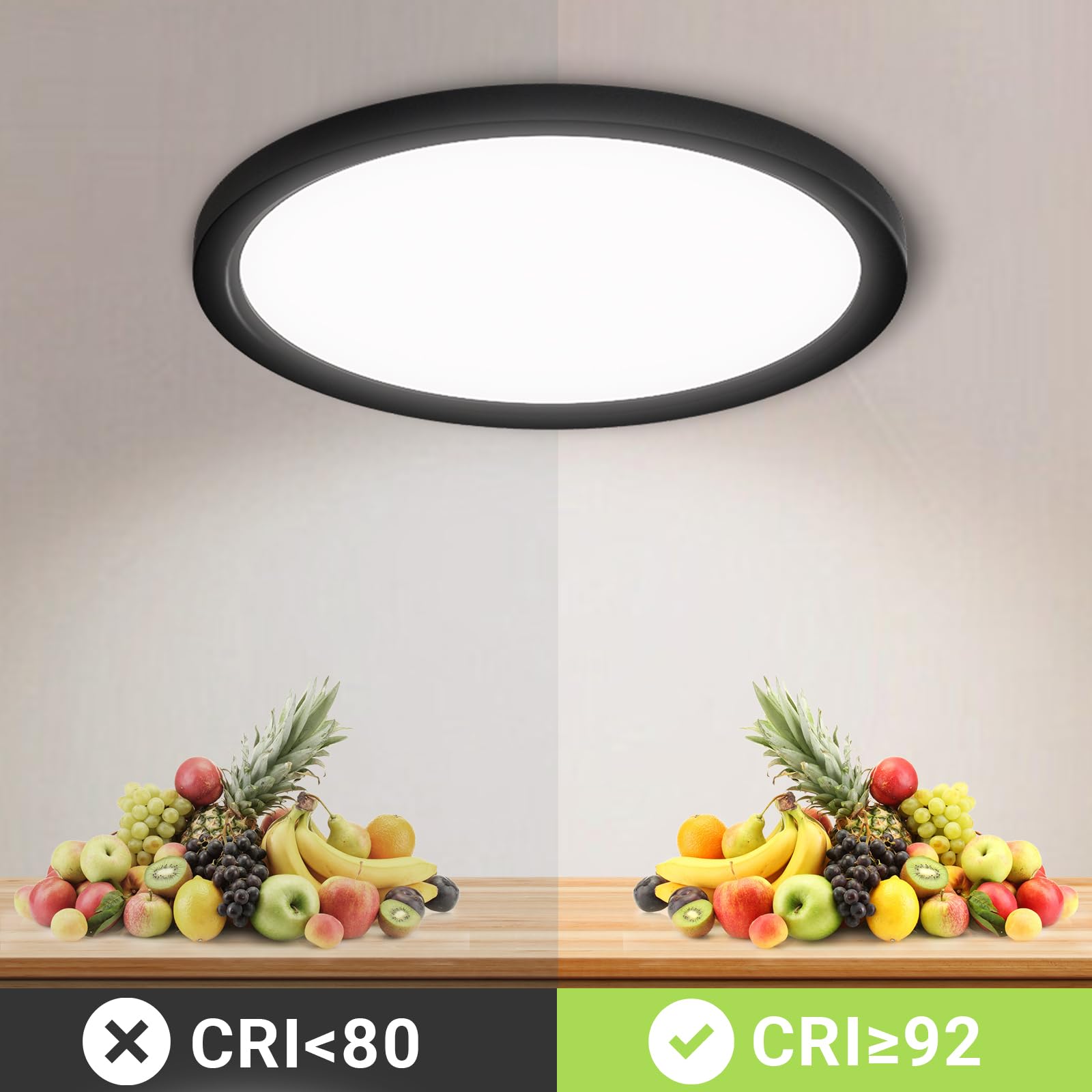 Runde LED-Deckenleuchte, CRI≥92, schwarzer Rahmen, für bessere Farbwiedergabe