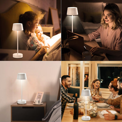 LED-Tischlampe im Innenraum, mit warmem Leuchten auf dem Tisch