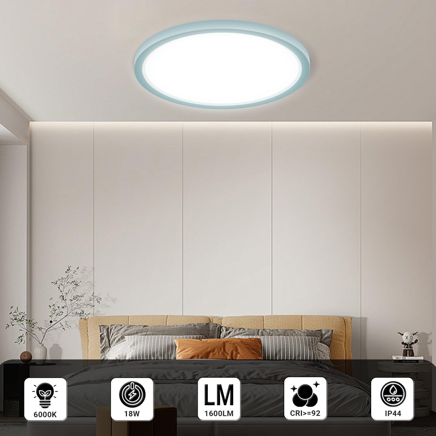 Runde LED-Deckenleuchte mit hellem Lichtkreis, flaches Design für die Decke